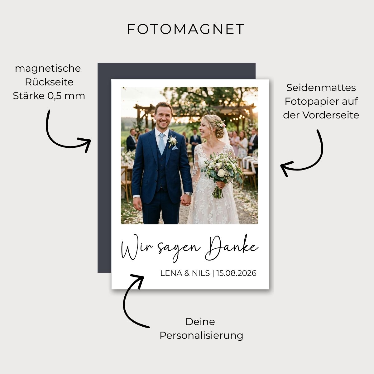 Dankeskarte Alternative für die Hochzeit | Fotomagnet