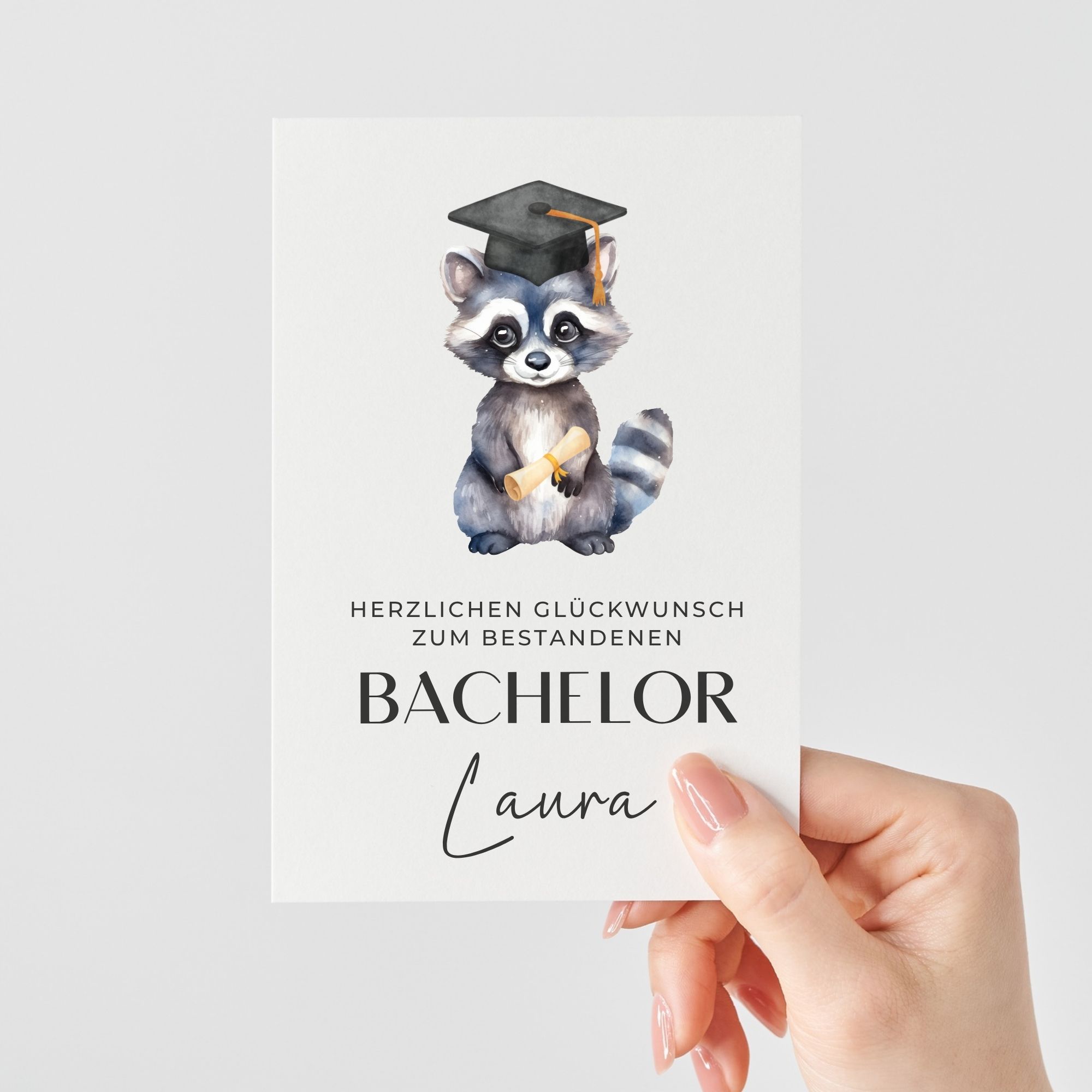 Glückwunschkarte zum Bachelor-Abschluss | Waschbär