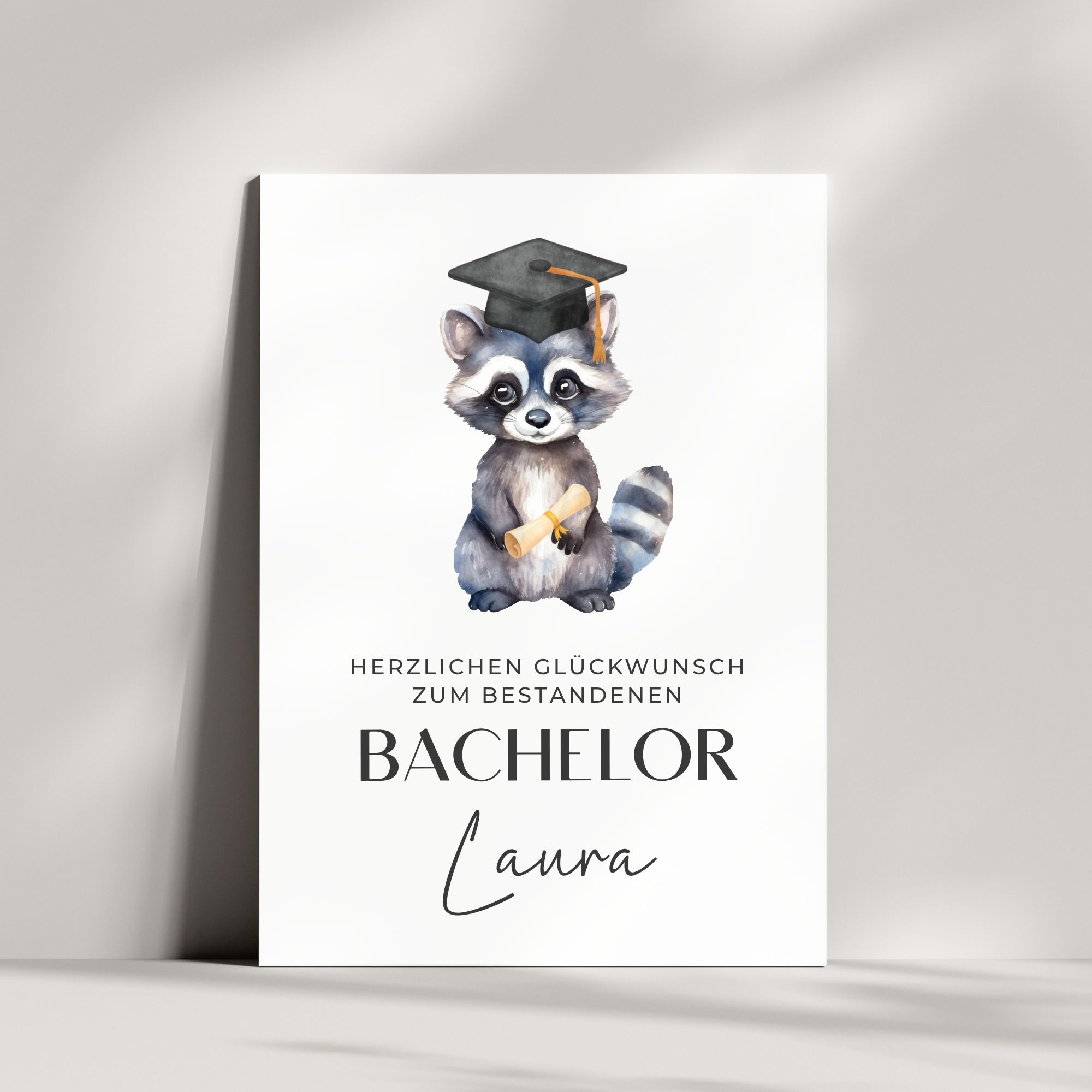 Glückwunschkarte zum Bachelor-Abschluss | Waschbär