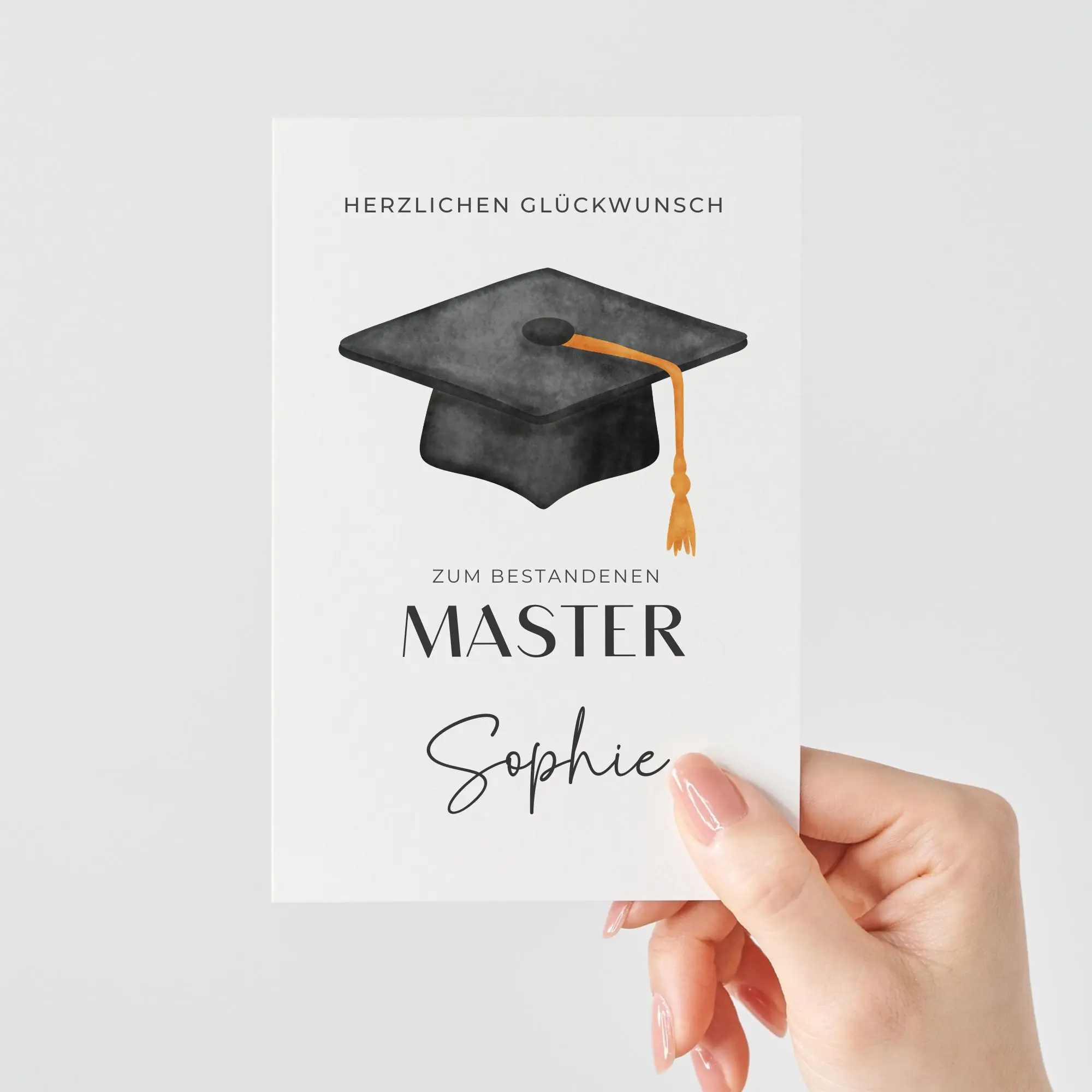 Glückwunschkarte zum Master – Personalisiert mit Wunschnamen | Absolventenhut