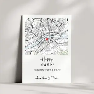 Personalisierte Karte zum Einzug | Stadtplan mit Koordinaten