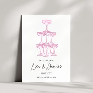 Save the Date Karte | Rosa Champagner-Turm
