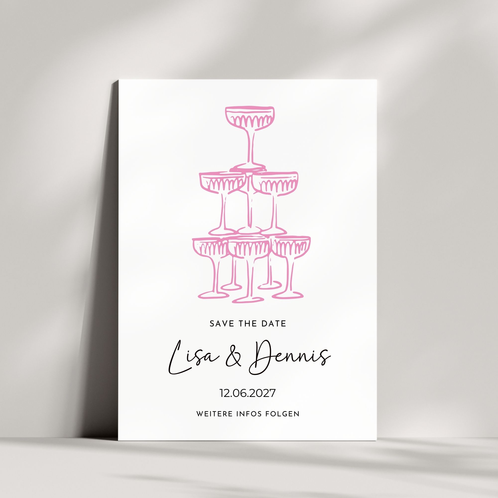 Save the Date Karte | Rosa Champagner-Turm