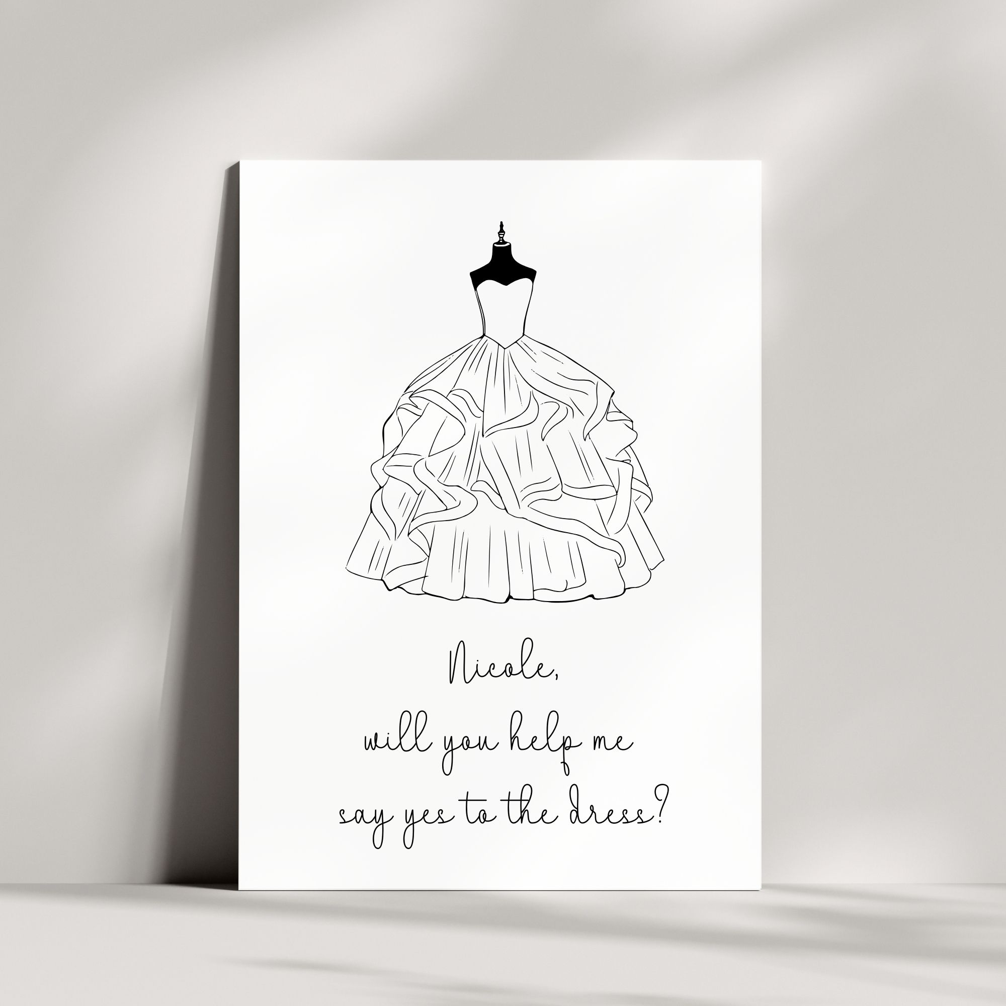 Personalisierte Brautkleid Karte | Will you help me say yes to the dress?