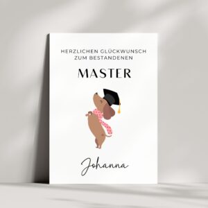 Personalisierte Glückwunschkarte zum Master | Süßer Dackel
