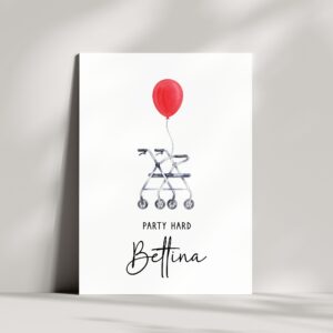Personalisierte lustige Geburtstagskarte | Party hard Rollator mit Luftballon