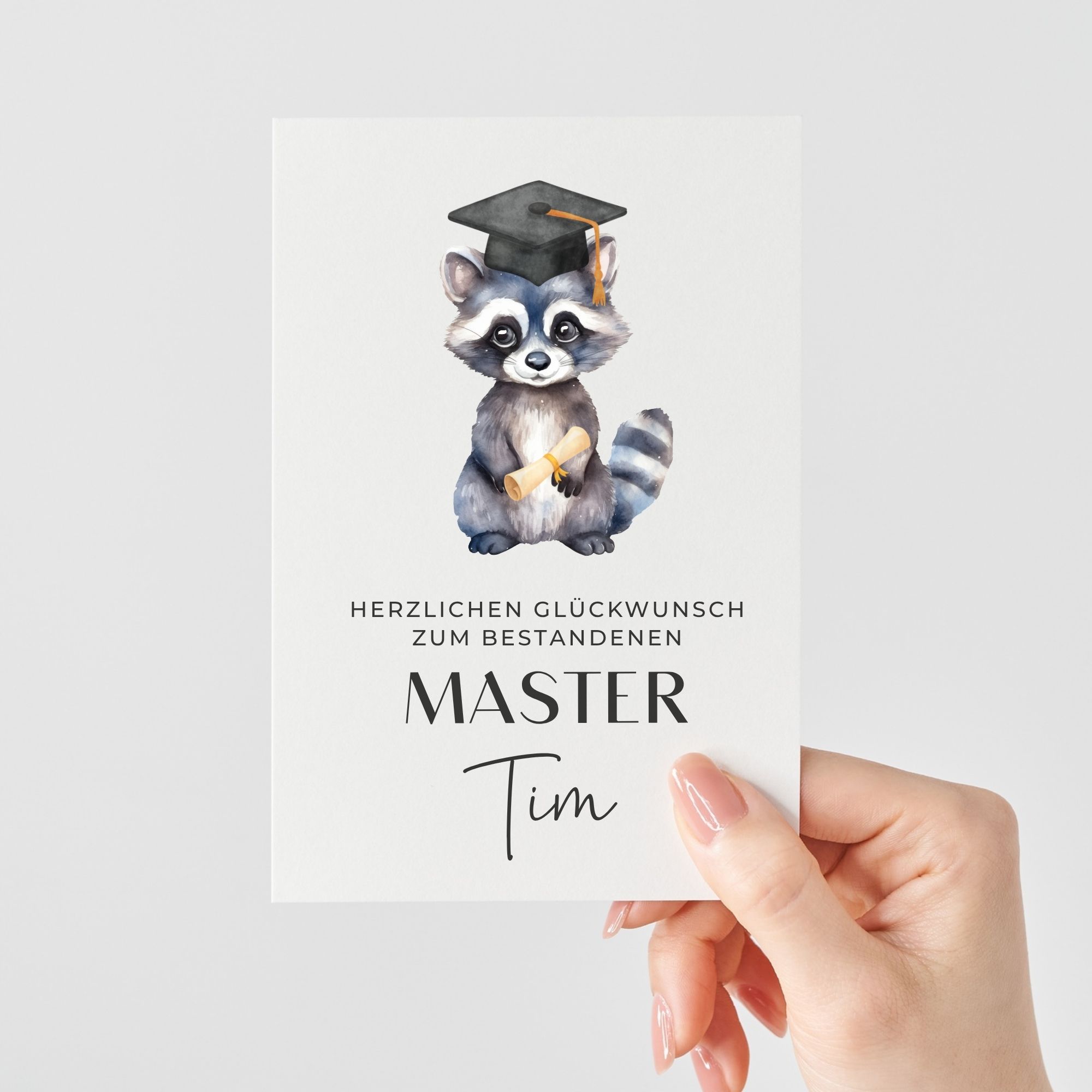 Glückwunschkarte zum Master-Abschluss | Waschbär
