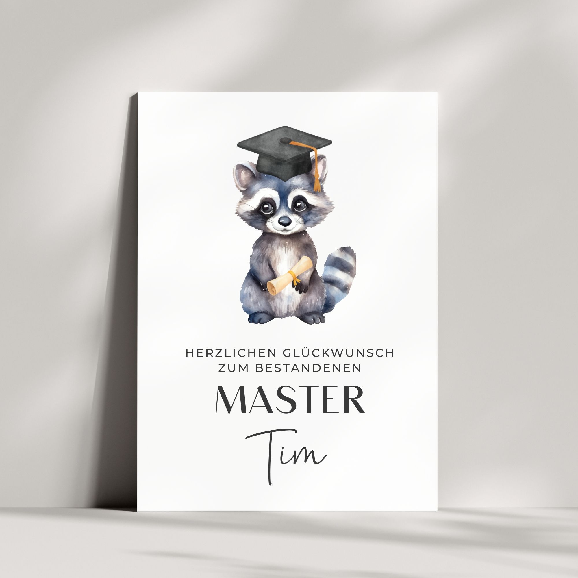 Glückwunschkarte zum Master-Abschluss | Waschbär