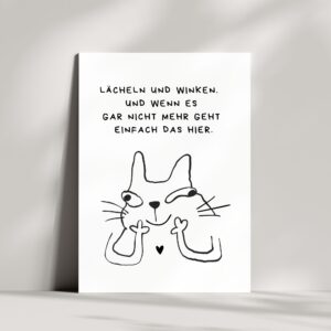 Lustige Grußkarte Katze Mittelfinger | Lächeln und Winken