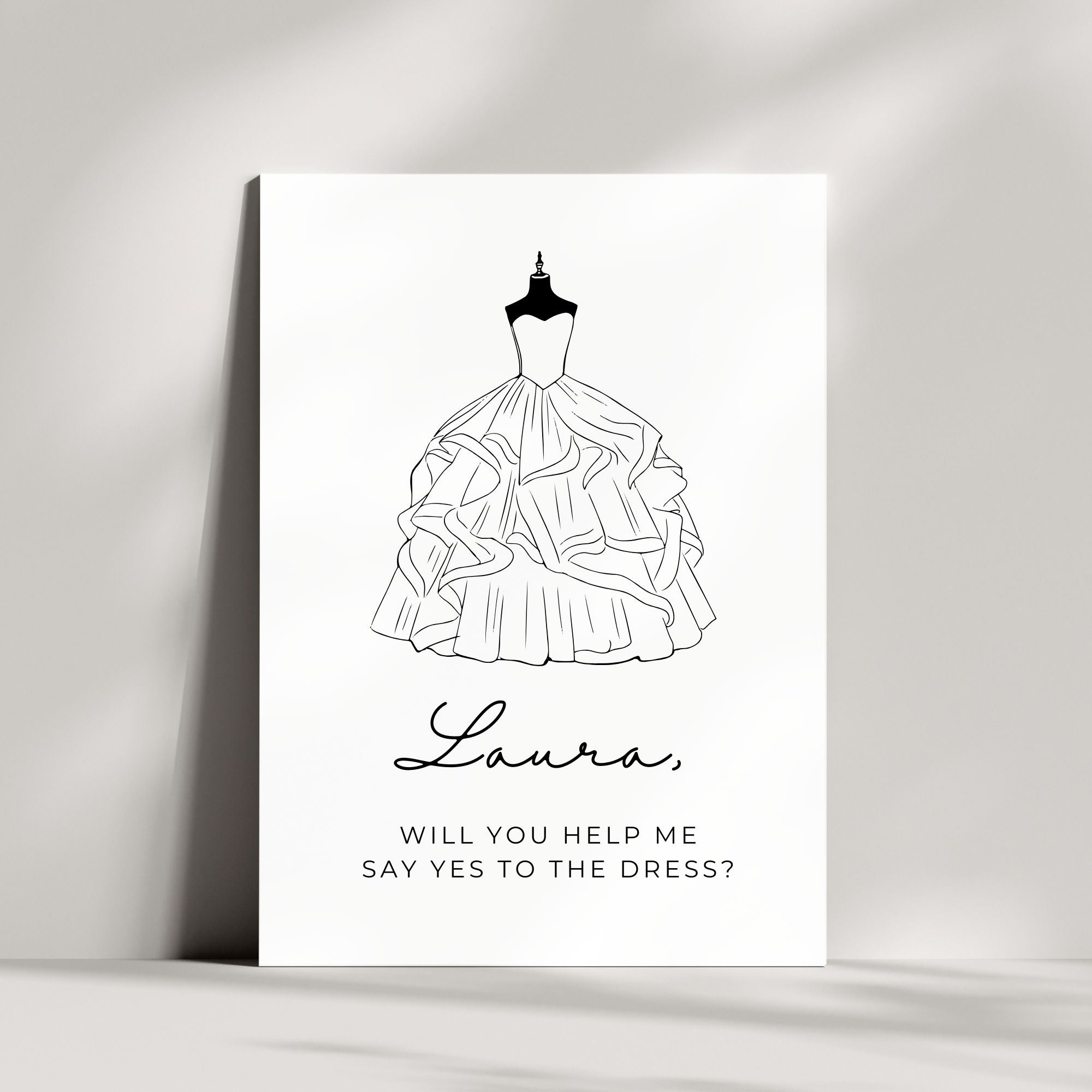 Personalisierte Brautkleid Karte Frage | Will you help me say yes to the dress?